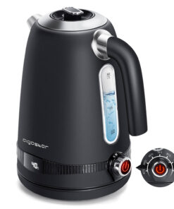 Aigostar Elektrische Waterkoker met temperatuursregeling - Retro - Instelbare Temperatuur - RVS - 1.7L - Zwart - Loki