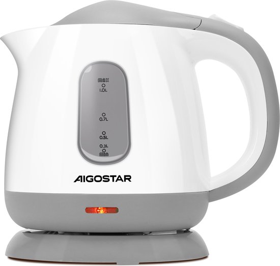 Aigostar Juliet 30HIO - Elektronische Waterkoker klein - Retro - 1 Liter- Wit/grijs