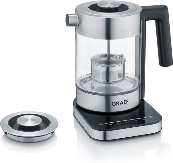 Graef WK350 waterkoker 1 l 2000 W Zwart, Roestvrijstaal, Transparant