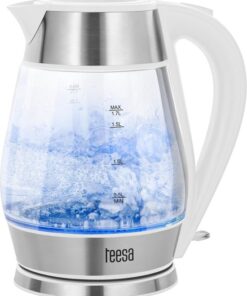 Teesa TSA1512W - Elektrische glazen waterkoker, 1,7 liter, roestvrijstaal/wit