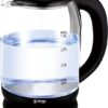 Transparante glazen waterkoker zwart met LED-verlichting - 1,8 liter - 1500 watt - 23 cm - Waterkoker - Water koken